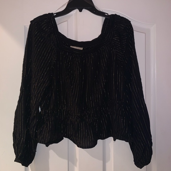 Universal Thread Black with Gold Metallic Stripped Off the Shoulder Top - Picture 1 of 3